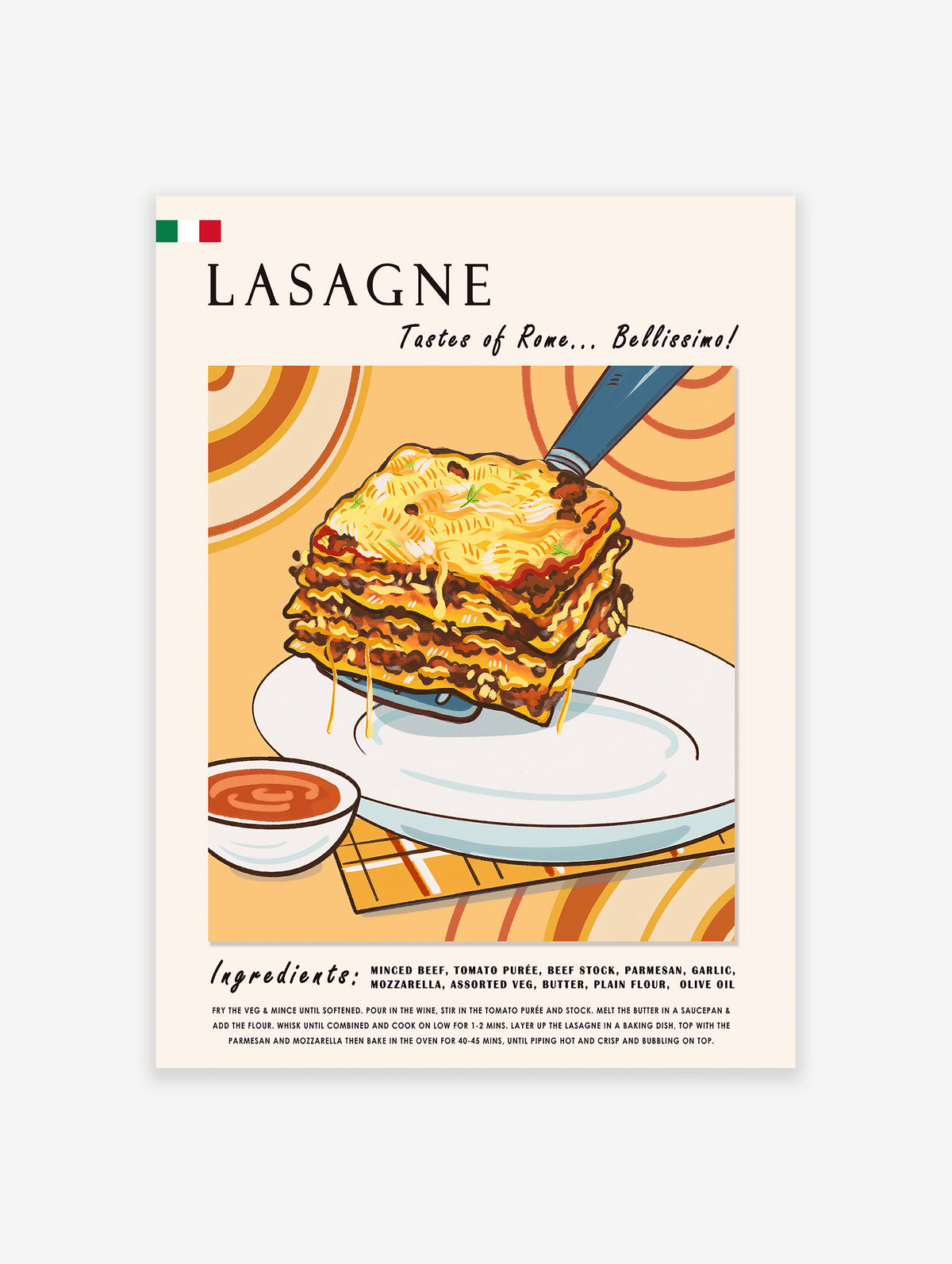 Italian Lasagne Poster, Italian Food Print