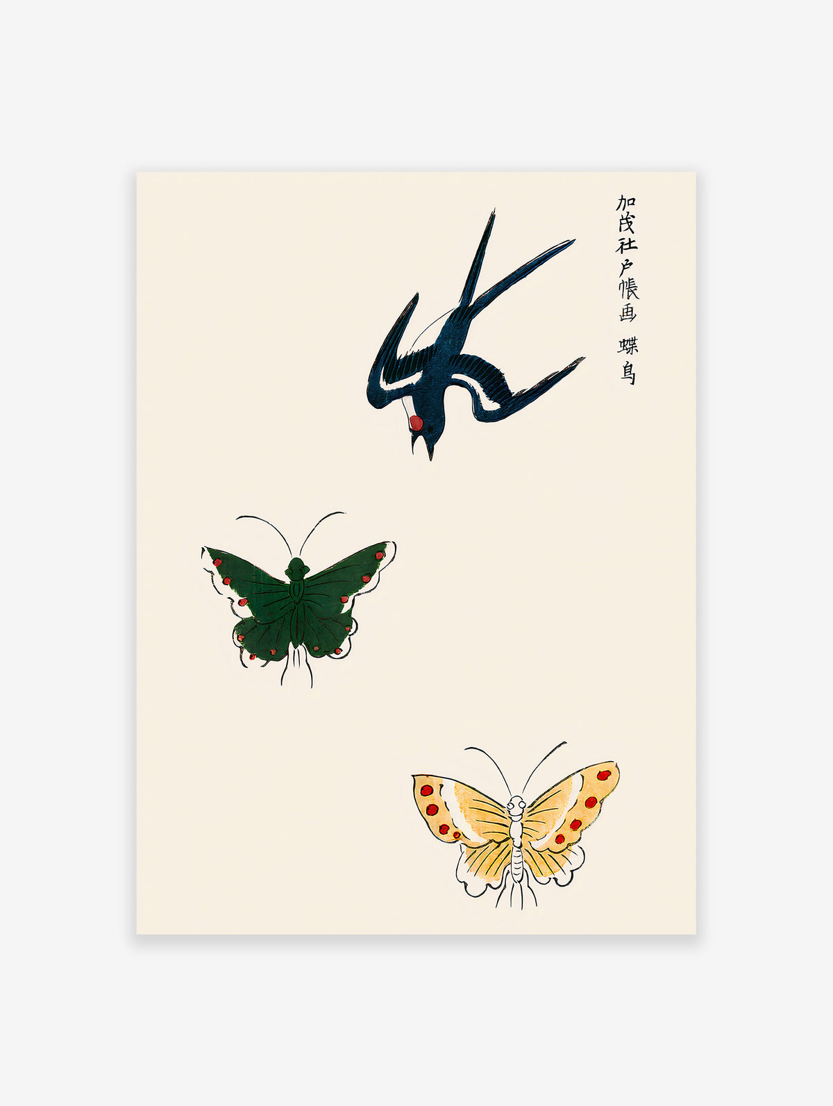 Japanese Bird and Butterfly Poster, Japanese Animal Print