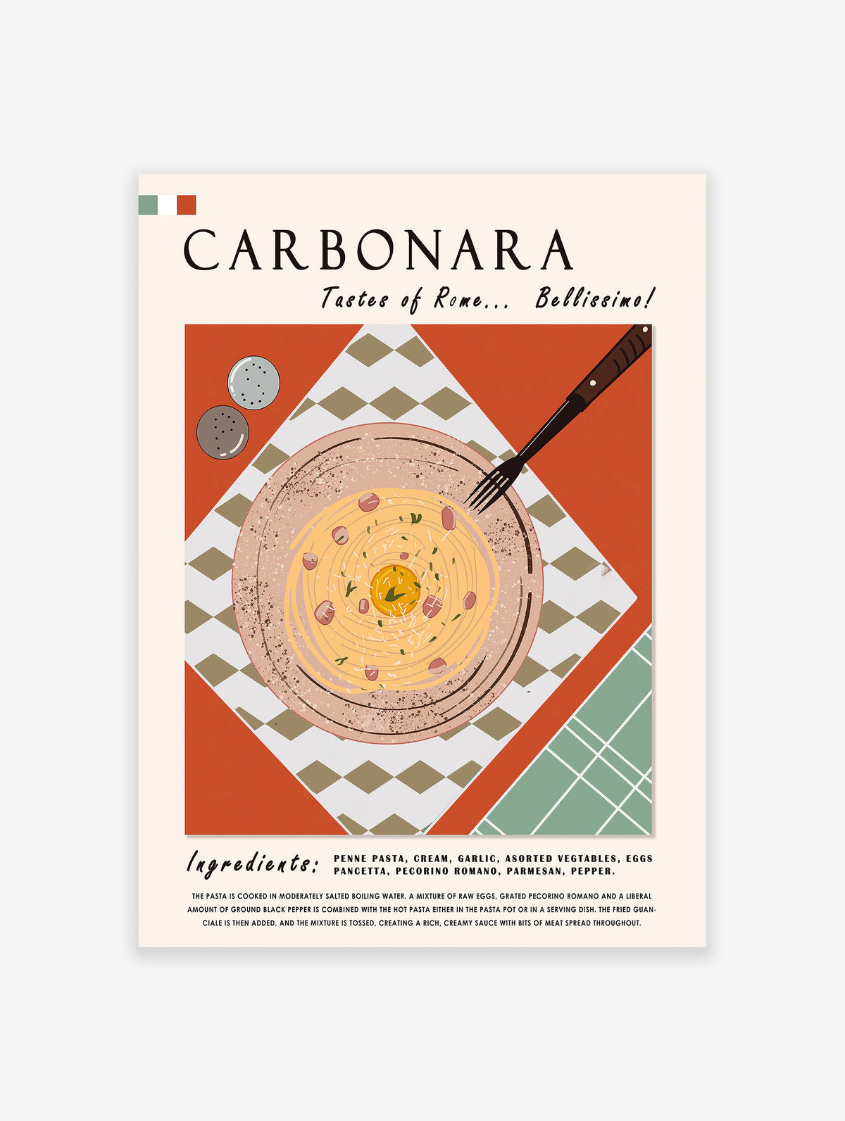 Carbonara Poster, Italian Food Print