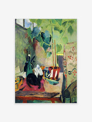 Cat With House Plant Poster by Oskar Moll, Oskar Moll Print