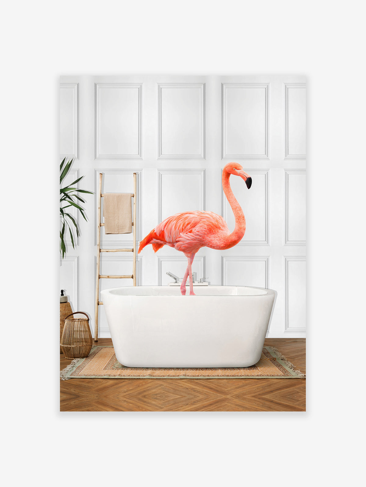 Flamingo in Bathtub Poster, Flamingo Print