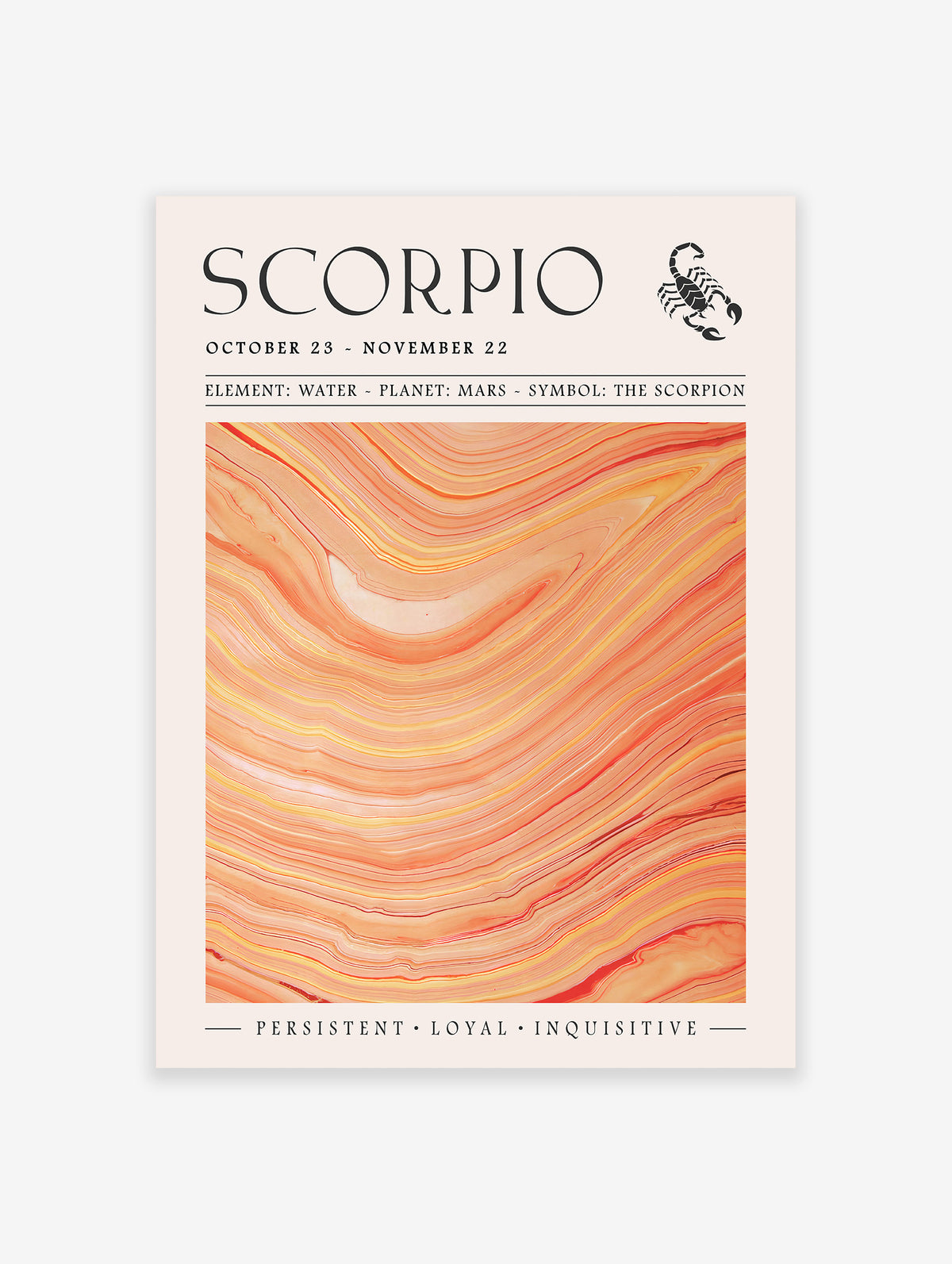 Orange Scorpio Zodiac Poster, Scorpio Zodiac Star Sign Print