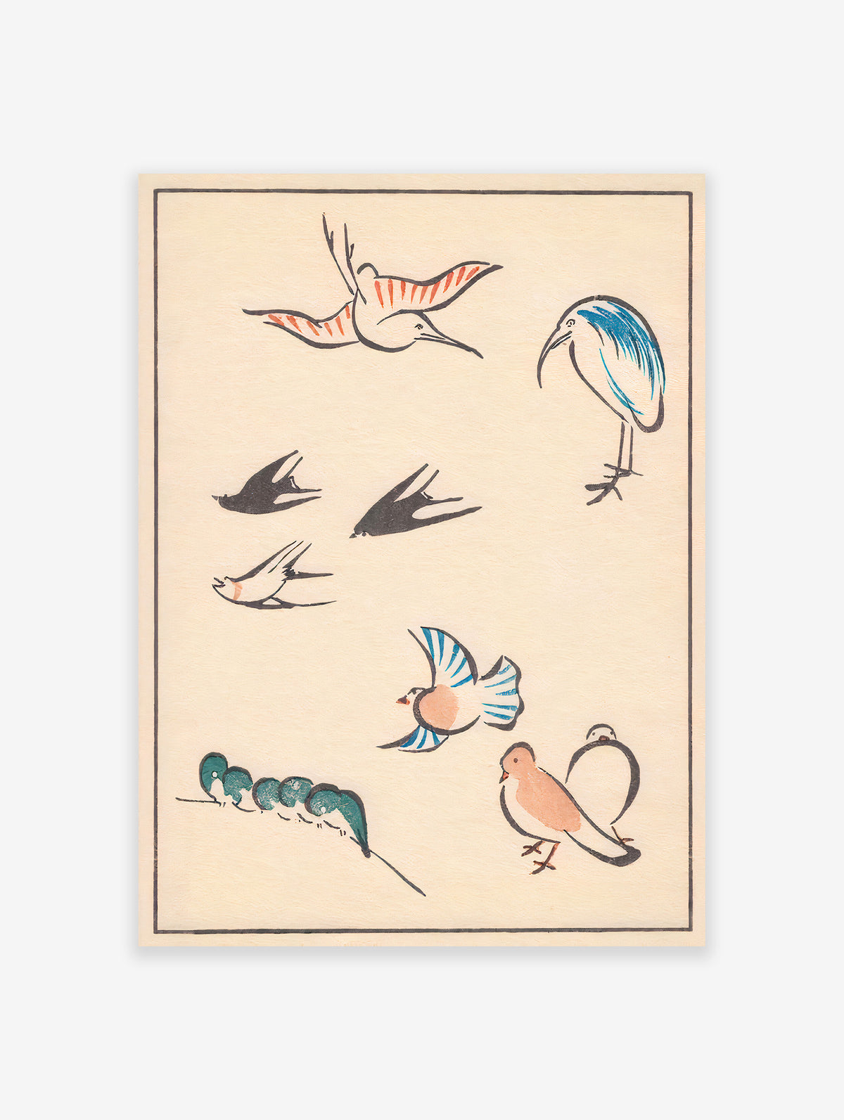 Vintage Japanese Bird Poster, Minimal Bird Print