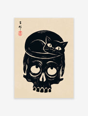 Japanese Cat Poster, Black Cat Print