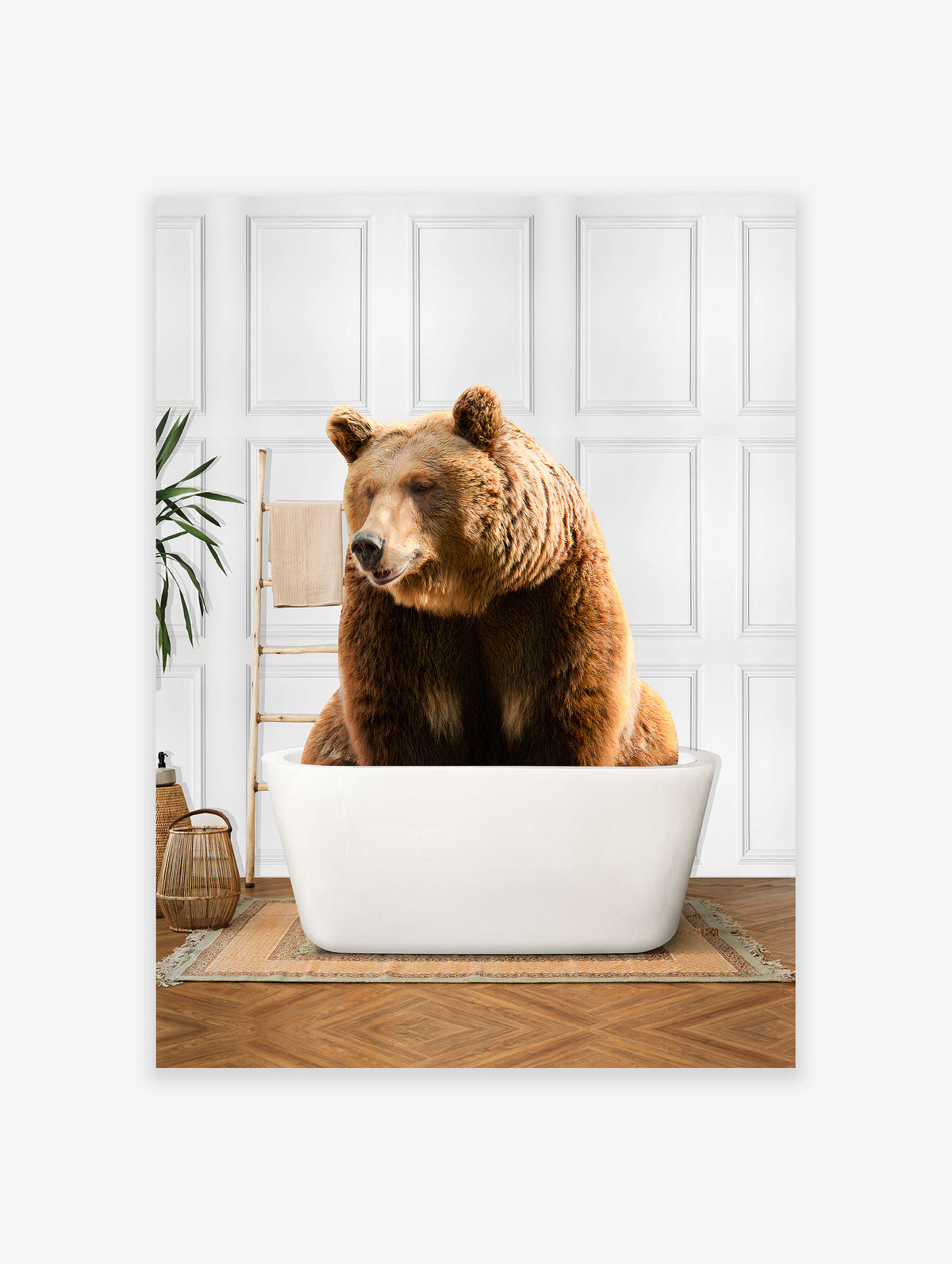 Bear in Bathtub Poster, Bear Print