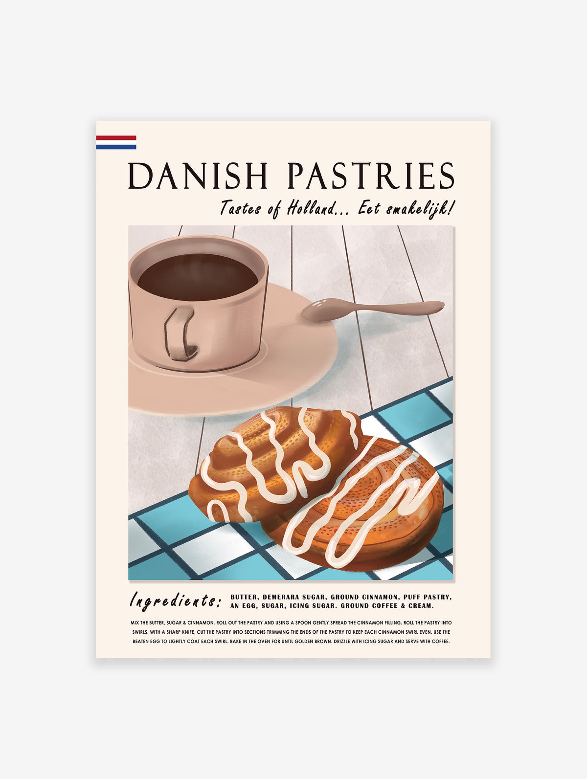 Cinnamon Roll Food Art Poster, Danish Pastries Print