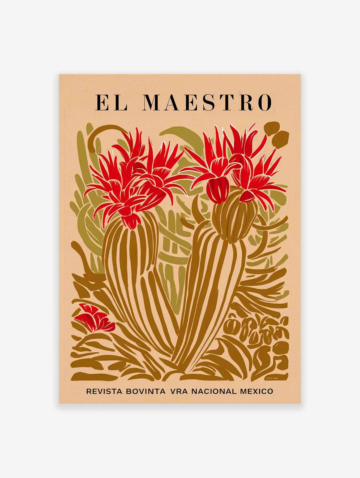 Mexican Cactus Poster | Green and Red Cactus