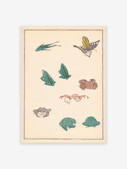 Crab, Frog, and Butterfly Poster, Japanese Animal Print