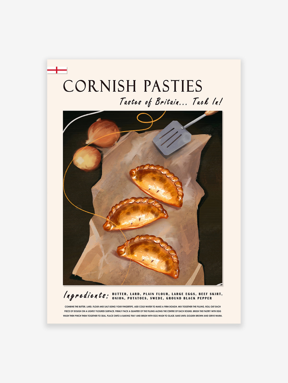 Cornish Pasties Food Poster, British Food Print