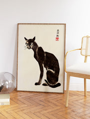 Black Japanese Cat Poster, Japanese Cat Print