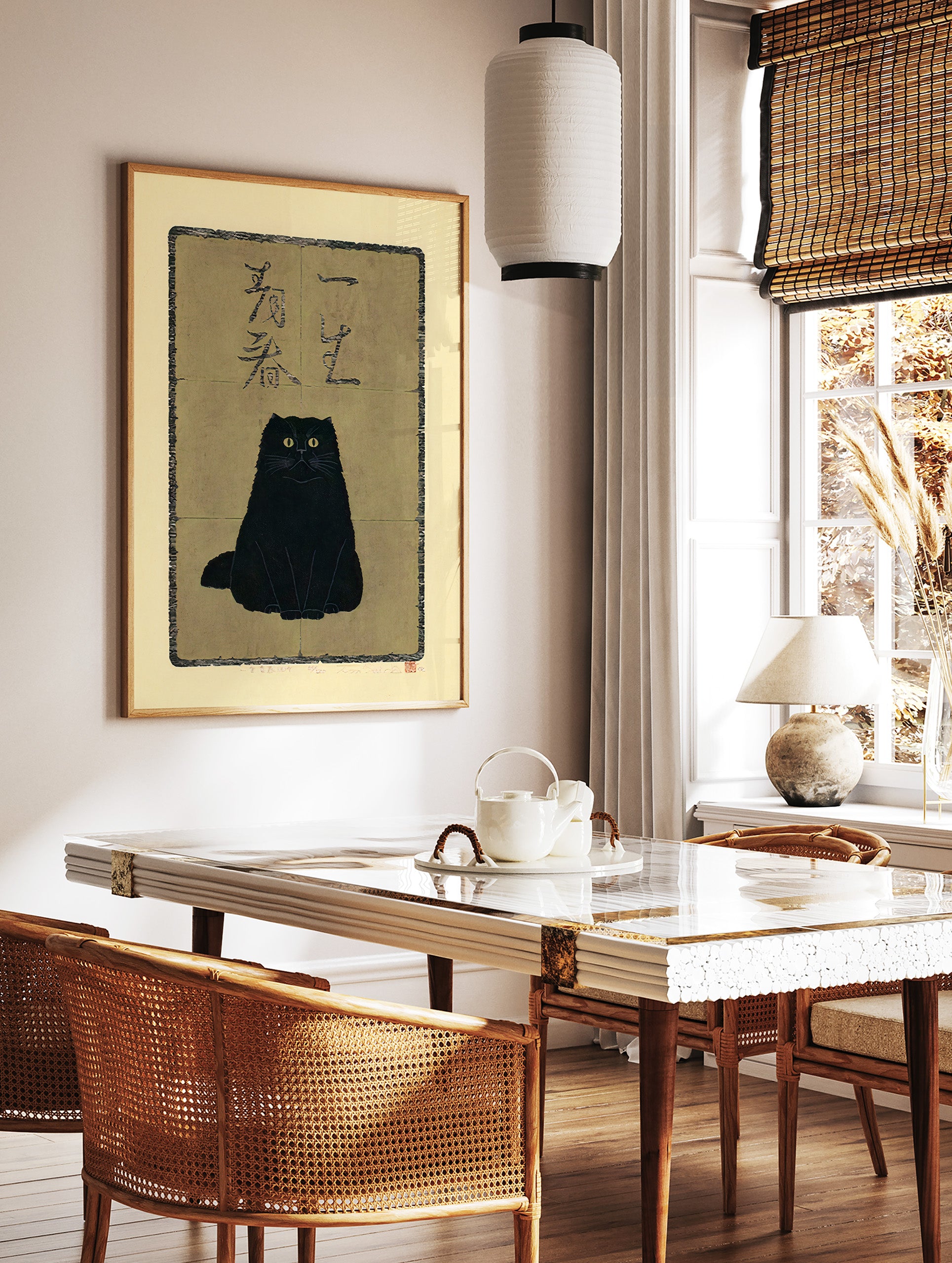 Black Japanese Cat Poster, Japanese Cat Print