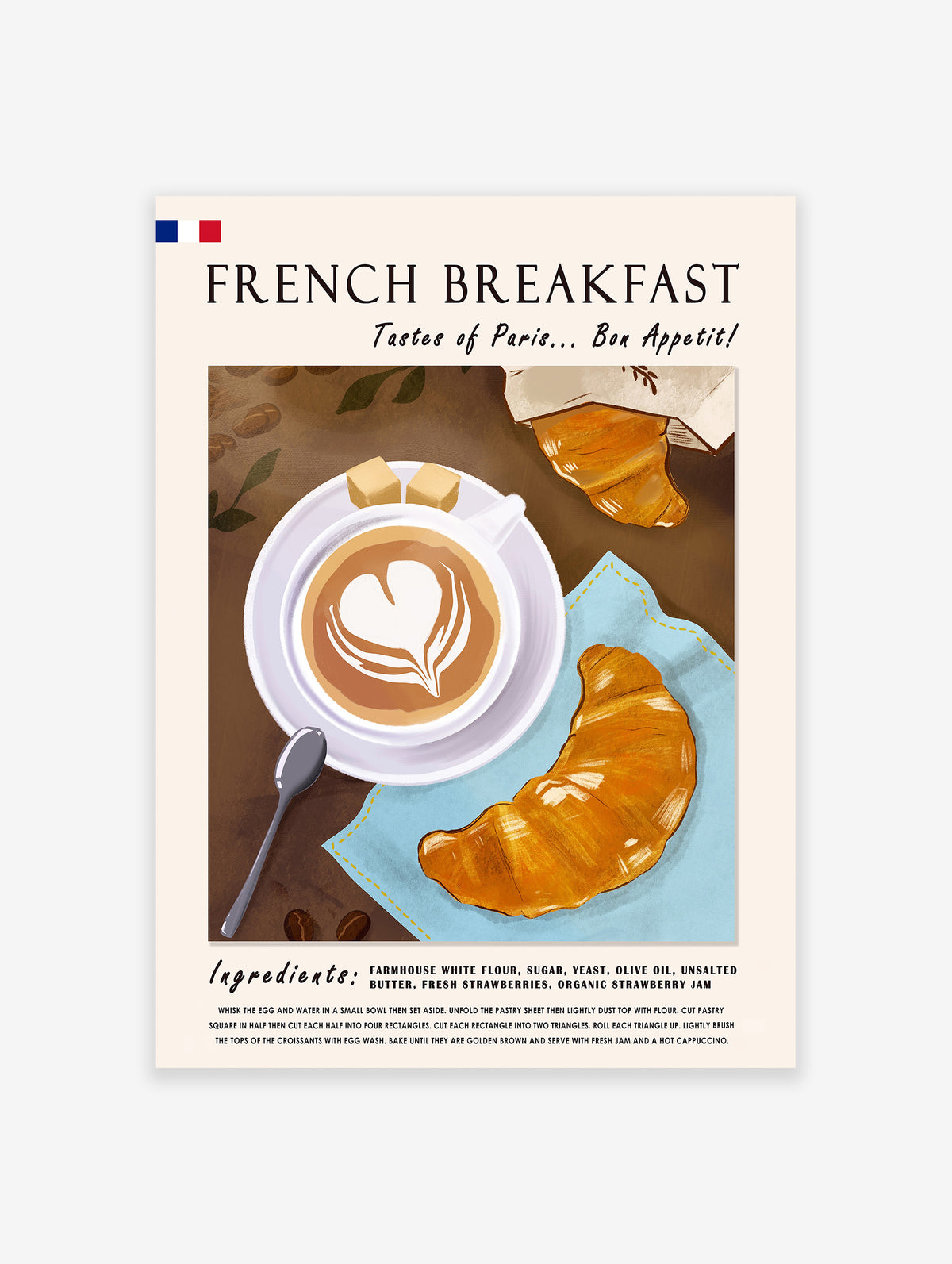 Croissant and Coffee Food Poster, Coffee Print