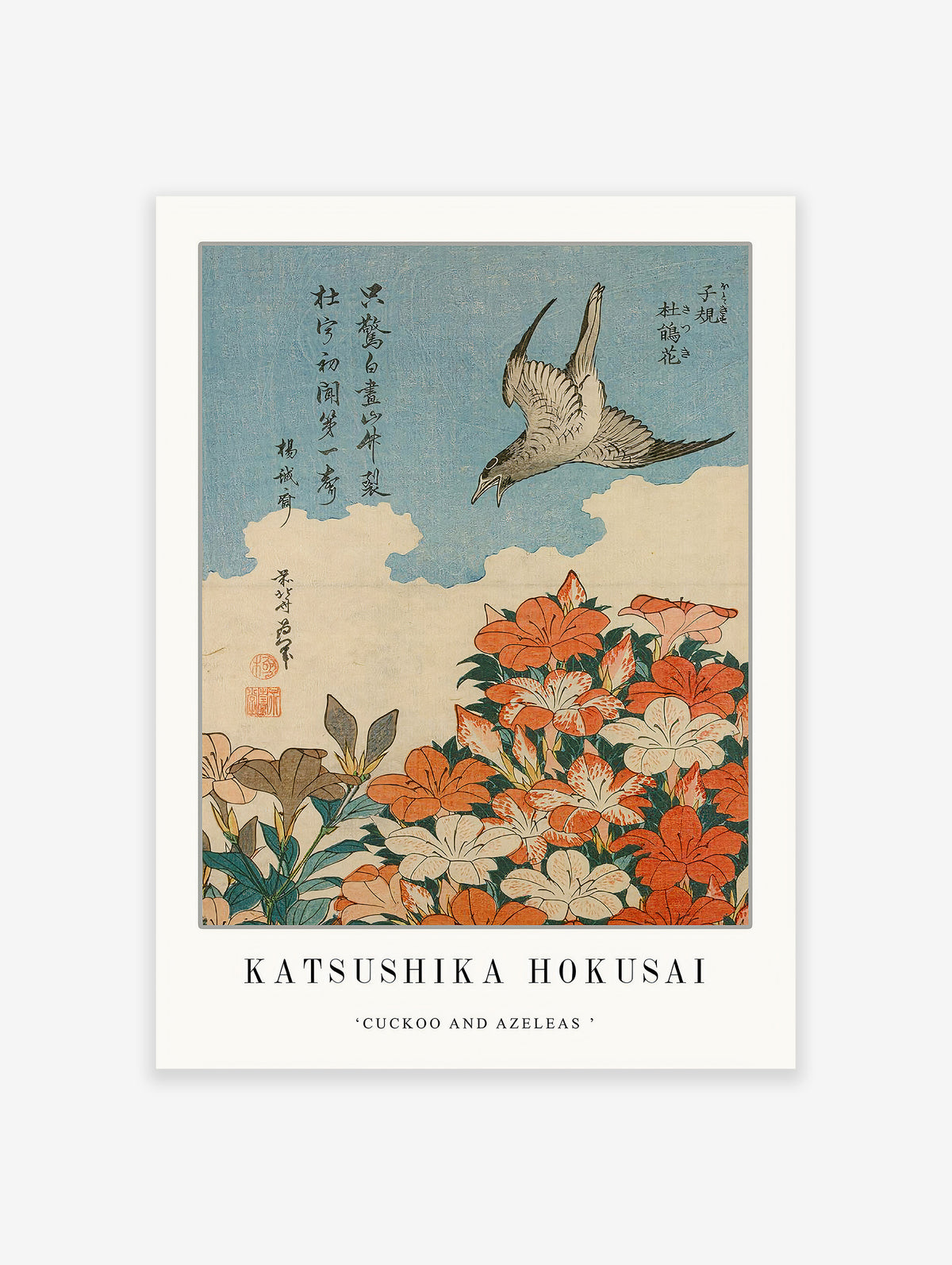 Cuckoo And Azeleas Poster by Katsushika Hokusai, Katsushika Hokusai Print