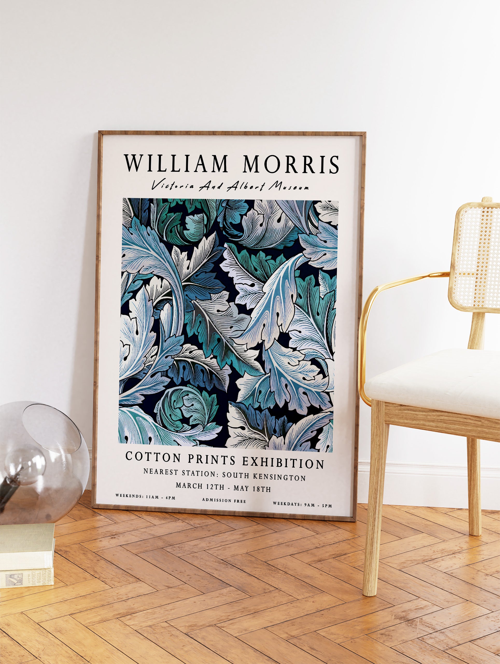 Blue Acanthus Leaves Poster by William Morris, William Morris Print