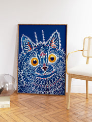 Blue Psychedelic Cat Poster by Louis Wain, Louis Wain Print