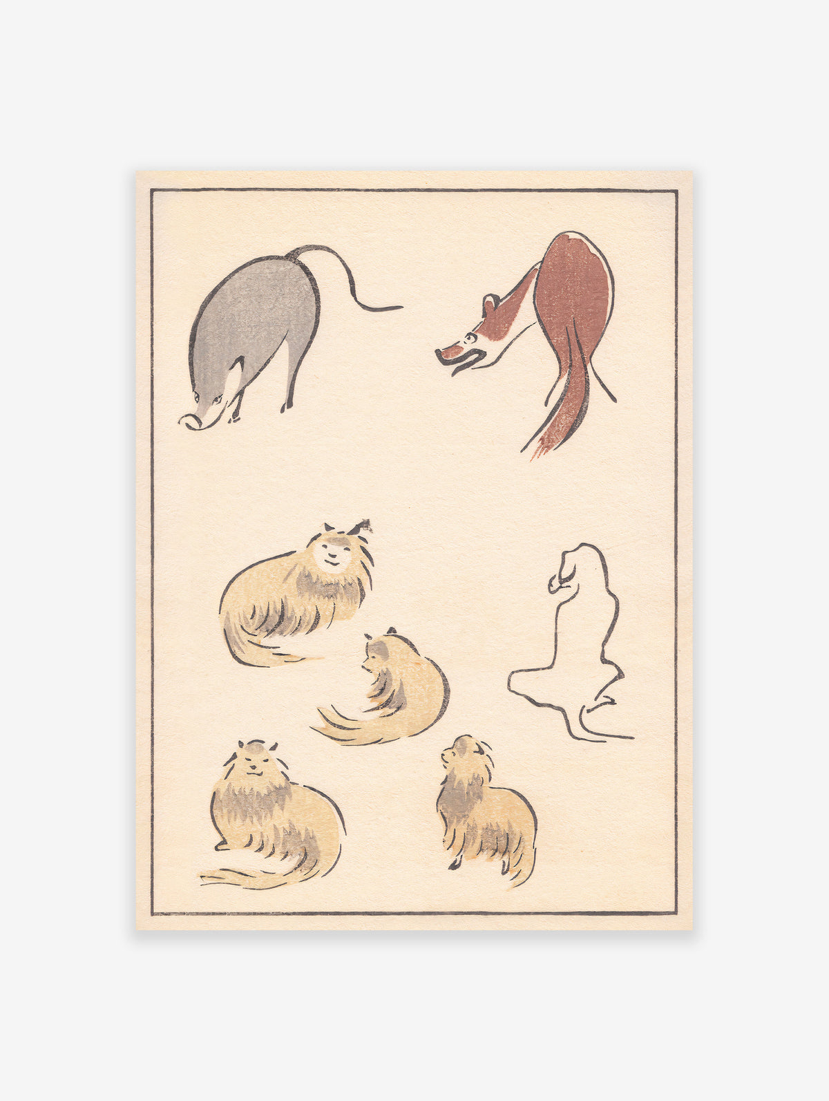 Minimal Japanese Cats and Dogs Poster, Cats and Dogs Print