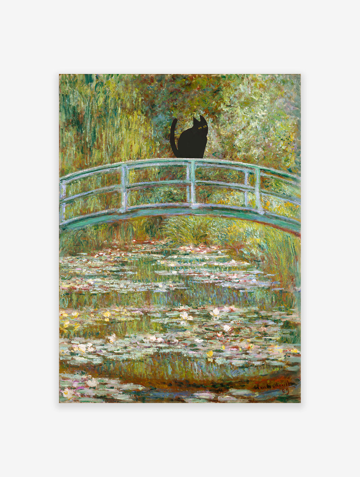 Monet Water Lilies Poster, Black Cat Print