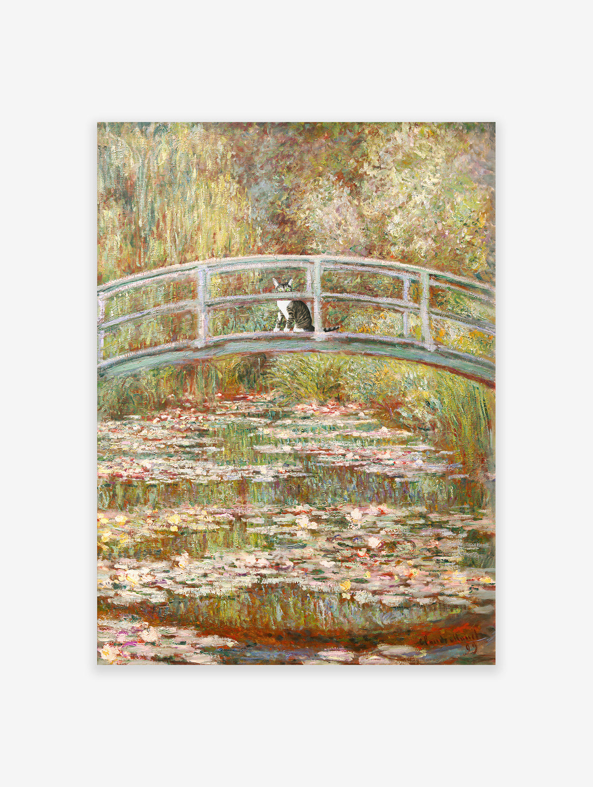 Monet Water Lilies Poster, Funny Cat Print