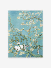 Almond Blossoms by Vincent Van Gogh with Cat Poster, Funny Cat Print