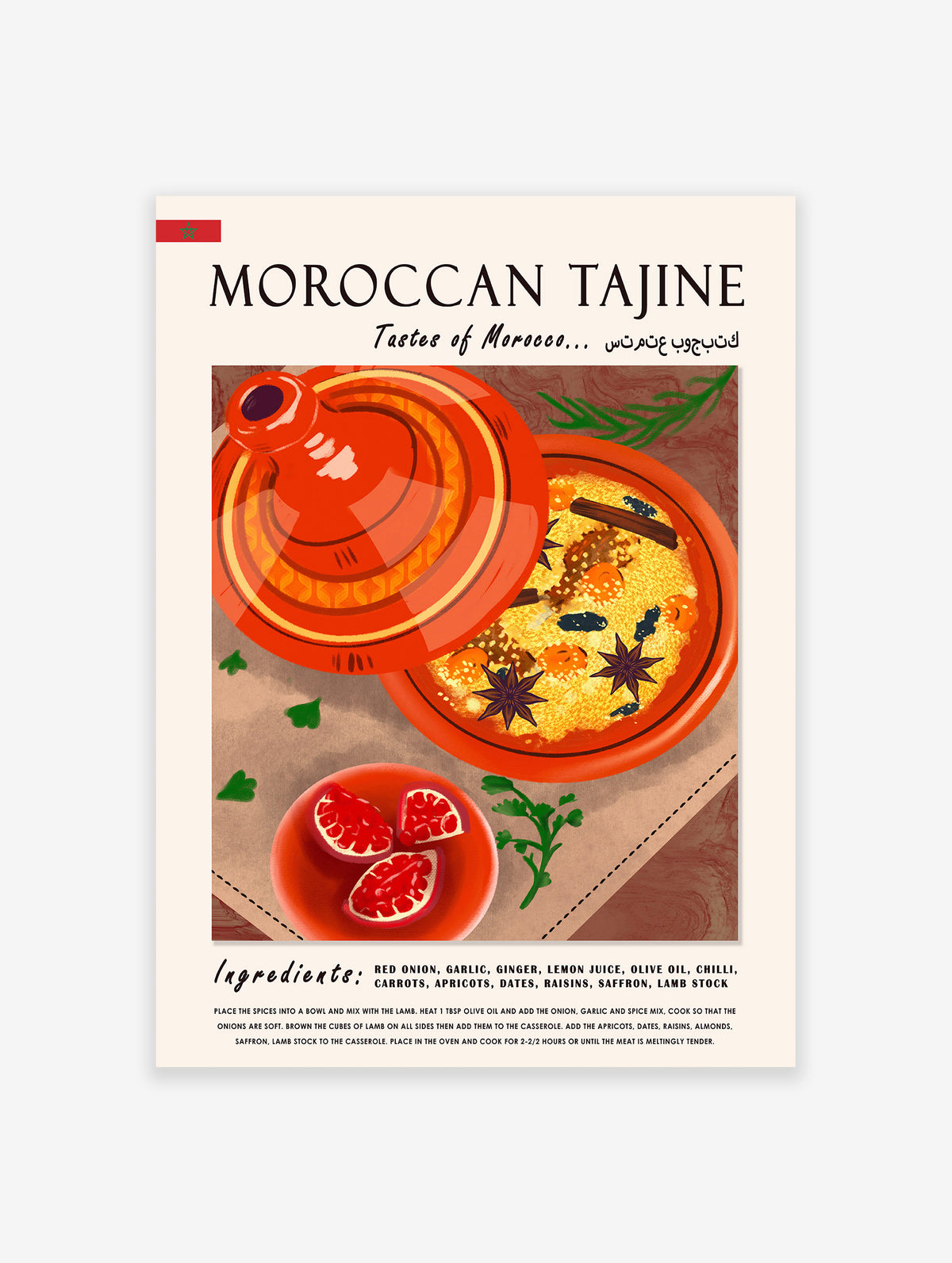 Moroccan Tajine Food Poster, Moroccan Food Print