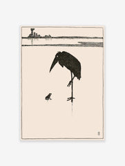 Japanese Stork and Frog Poster, Japanese Frog Print