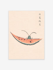 Japanese Watermelon and Grasshopper Poster, Vintage Japanese Print