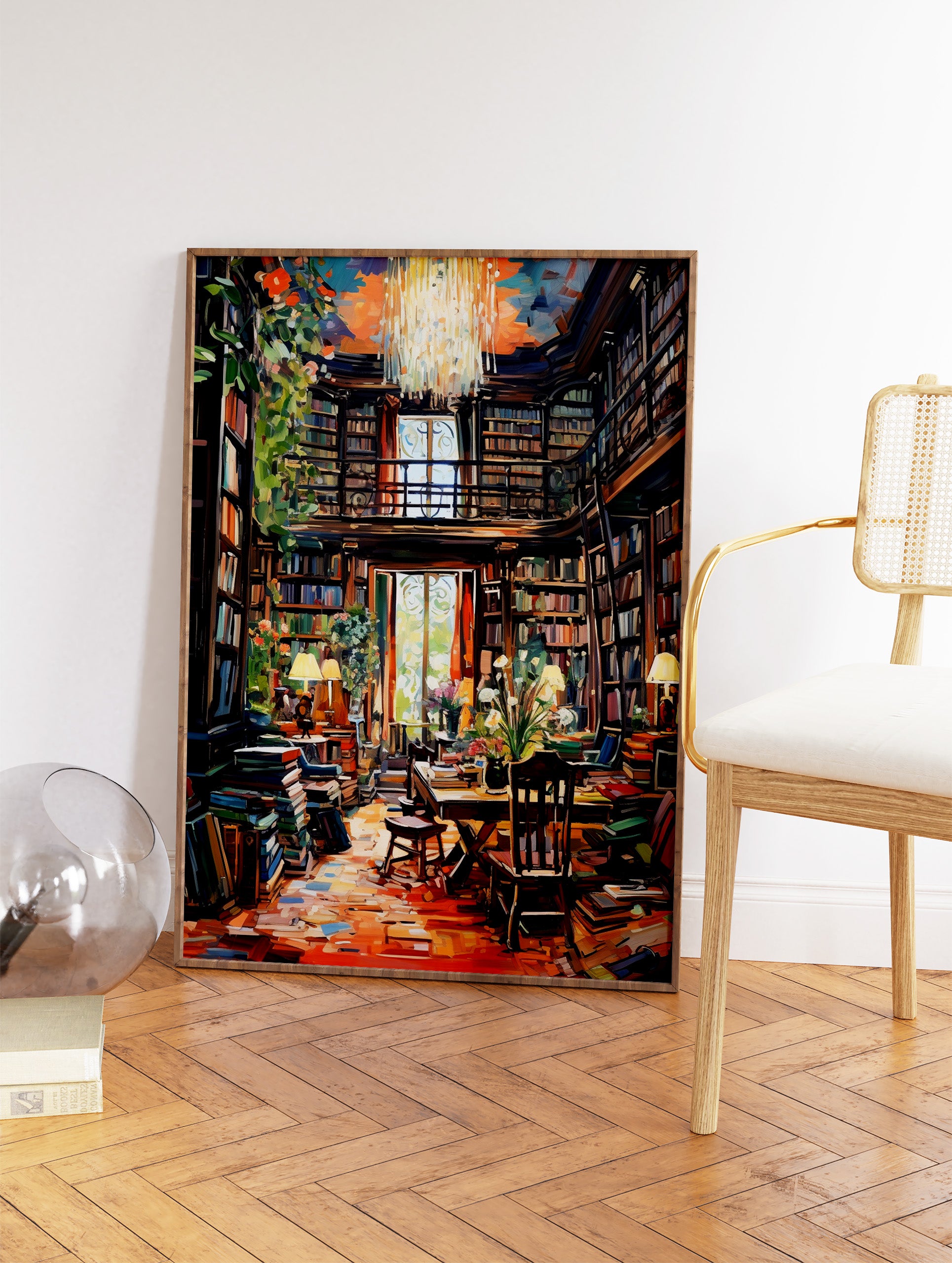 Library Illustration Poster, Reading Print
