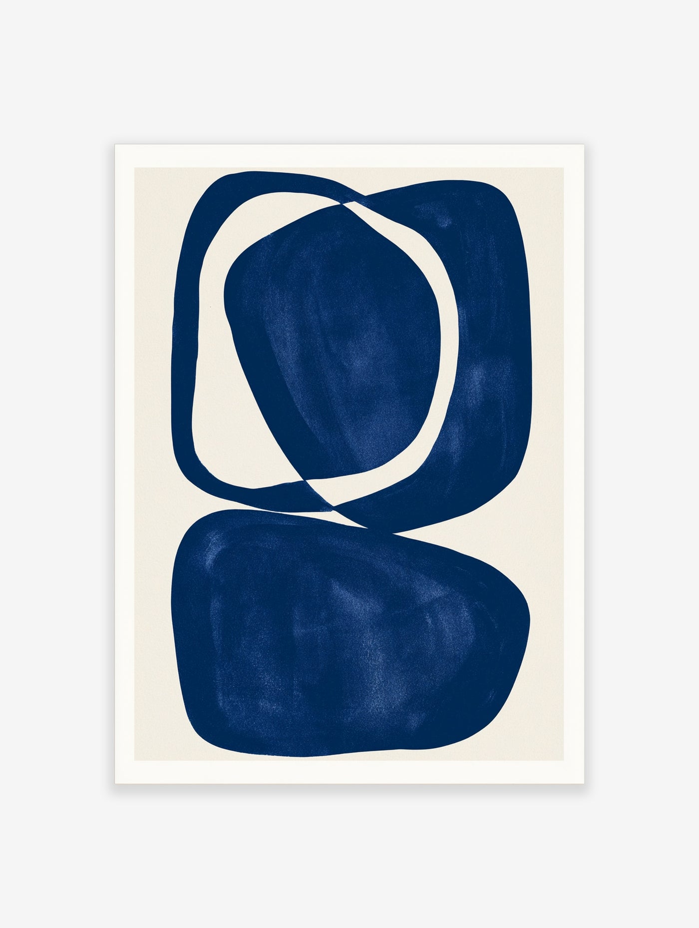 Abstract blue organic shapes on cream background, minimalist wall art print