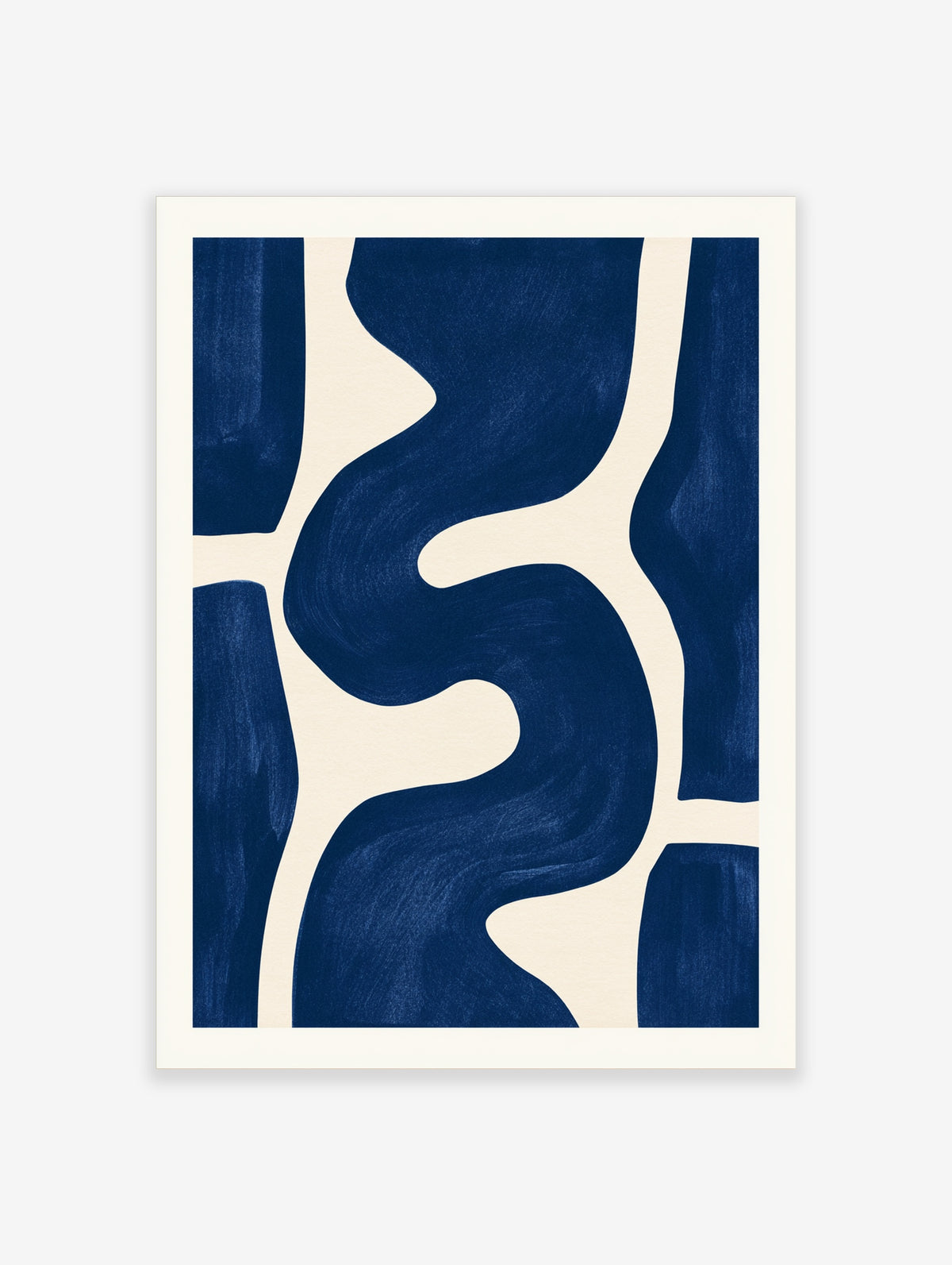 Abstract blue wave shapes on a cream background, minimalist wall art print