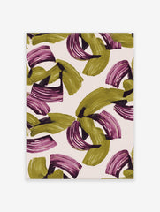 Abstract wall art print with olive green and magenta sweeping brushstrokes on a light background