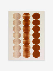 Abstract wall art print with three vertical columns of brown circles featuring vertical lines, horizontal textures, and