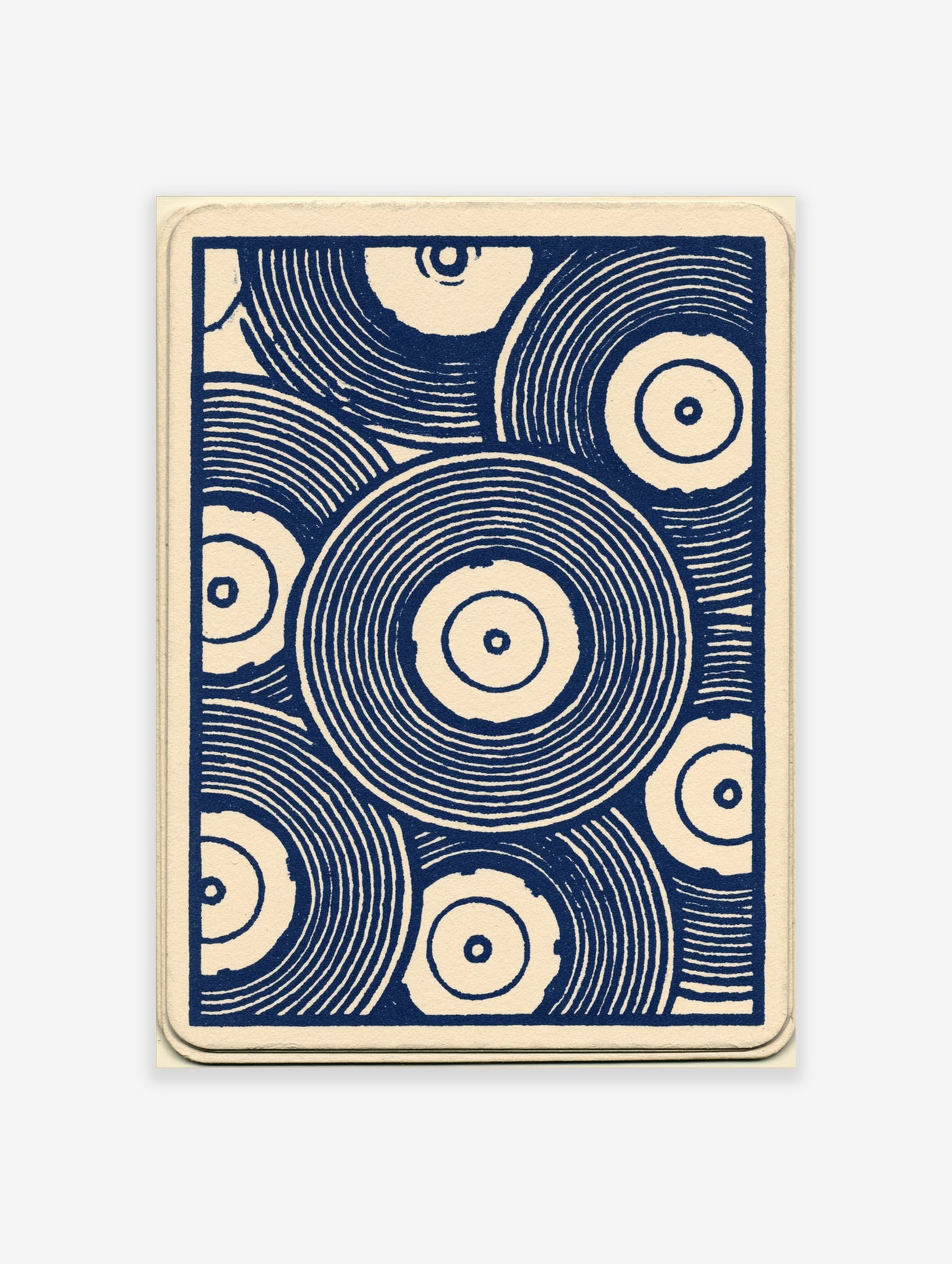 Abstract concentric circles pattern in deep blue and off-white colours, illustrative minimalist wall art print