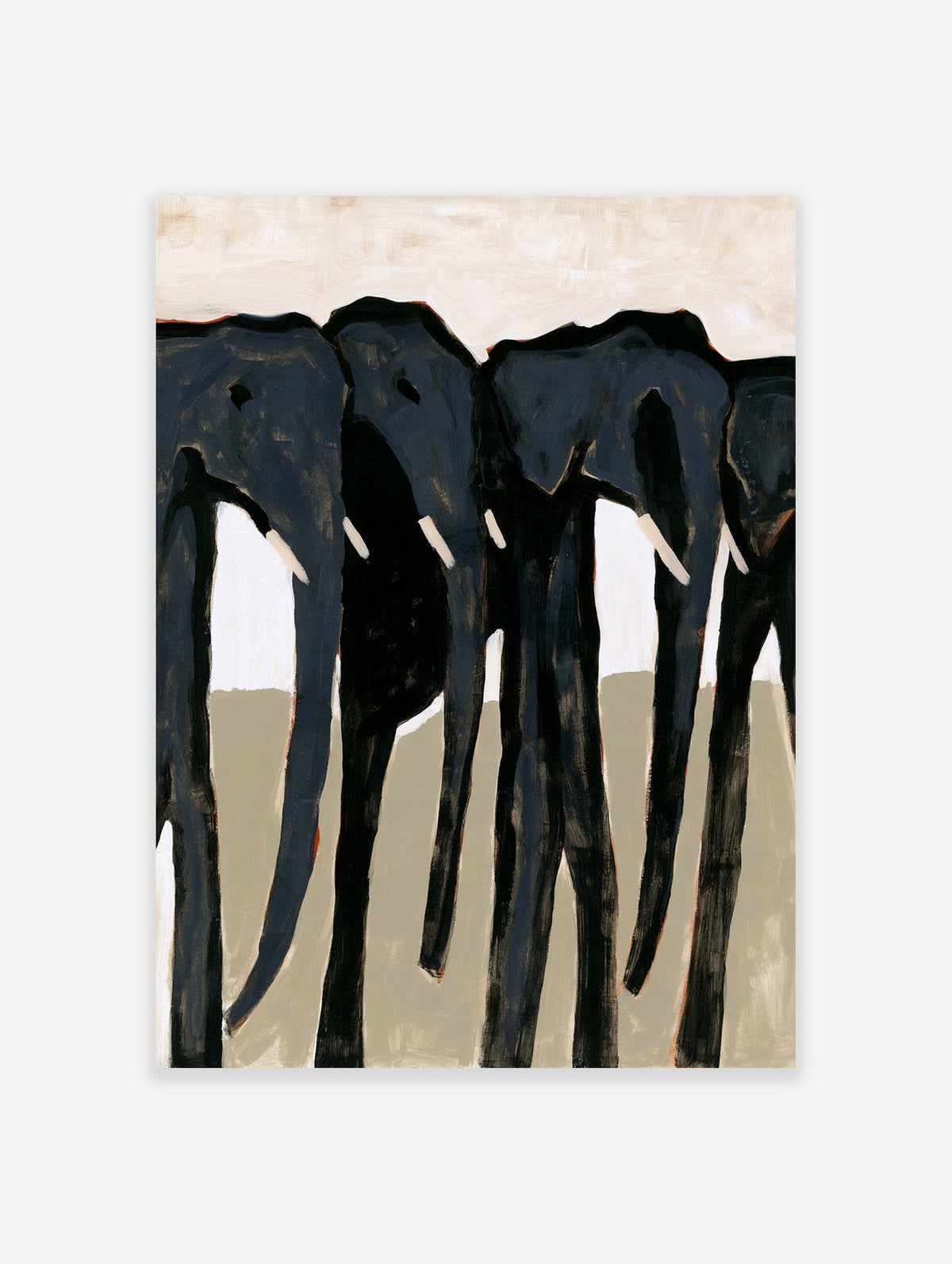 Abstract elephant wall art featuring dark silhouettes on a neutral background in a modern animal print style