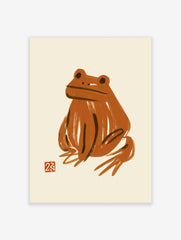 Abstract orange frog art print with painterly brushstrokes on a neutral background