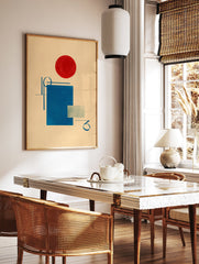 Abstract geometric Bauhaus poster featuring a large red circle, a blue square, and blue lines on a beige background. - Image 2