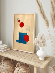 Abstract geometric poster featuring red circles, a blue rectangle, and abstract blue line drawings on a light background. - Image 4