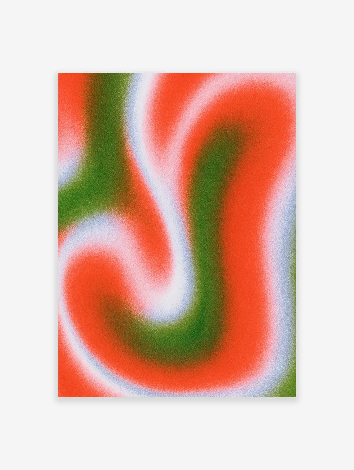 Abstract gradient art print with flowing orange and green waves on a smooth, satin finish paper