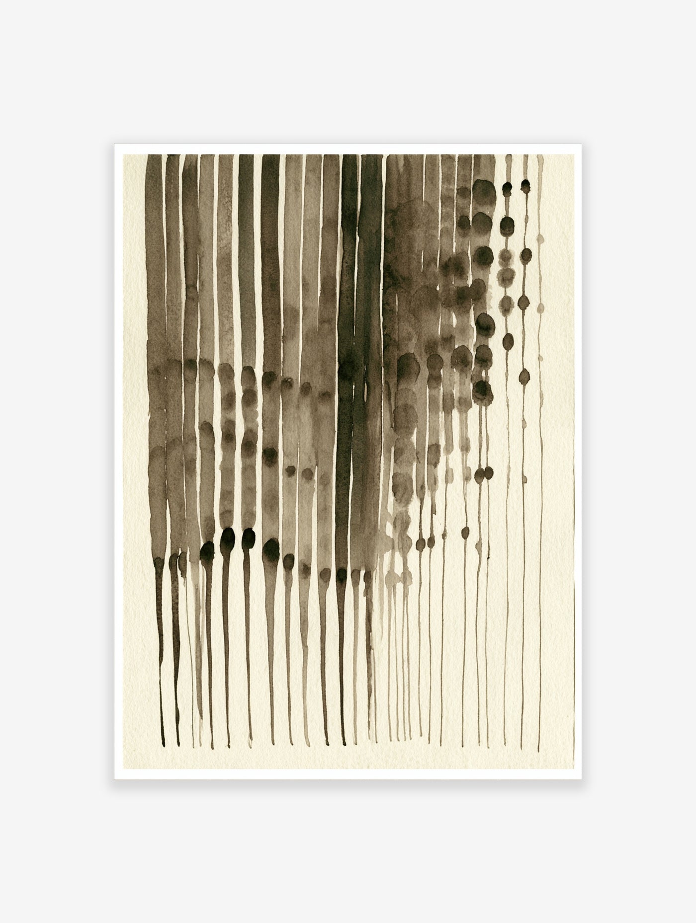 Abstract brown ink stripes and dripping ink wash illustration on a neutral cream background