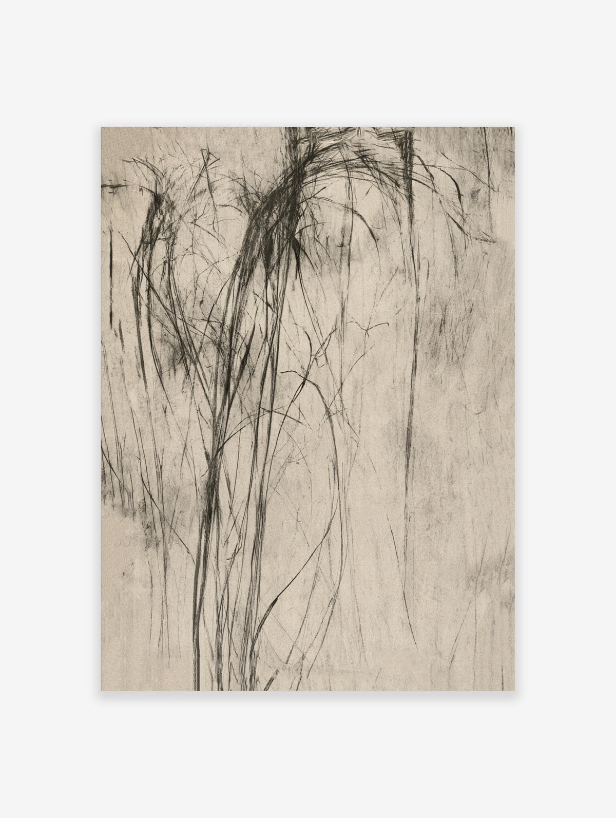 Abstract black ink brush strokes on a textured beige background minimalist art print