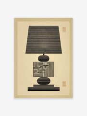 Abstract black line art illustration of a lamp with geometric patterns on a cream background, portrait orientation