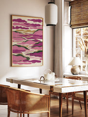 Abstract landscape wall art print with flowing pink, purple, green, and gold shapes on a textured cream background. - Image 2