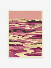 Abstract landscape wall art print with flowing pink and purple river-like shapes and subtle green accents, textured.