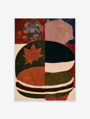 Abstract botanical wall art featuring a red maple leaf on a green and blue textured background
