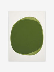 Abstract art print with layered olive green organic shapes on a white background