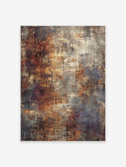Abstract textured wall art print with rusty orange, grey, and cream tones and dark linear details