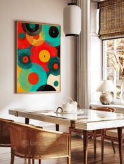 Abstract vinyl record poster with colorful overlapping circles in red, teal, orange, and black, resembling retro music art. - Image 2