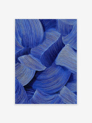 Abstract wall art featuring deep blue textured wavy lines creating a dynamic and fluid pattern on a white background.