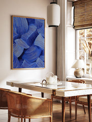 Abstract wall art featuring deep blue textured wavy lines creating a dynamic and fluid pattern on a white background. - Image 2