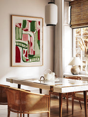Abstract wall art painting with green, red, pink, and white organic shapes. - Image 2
