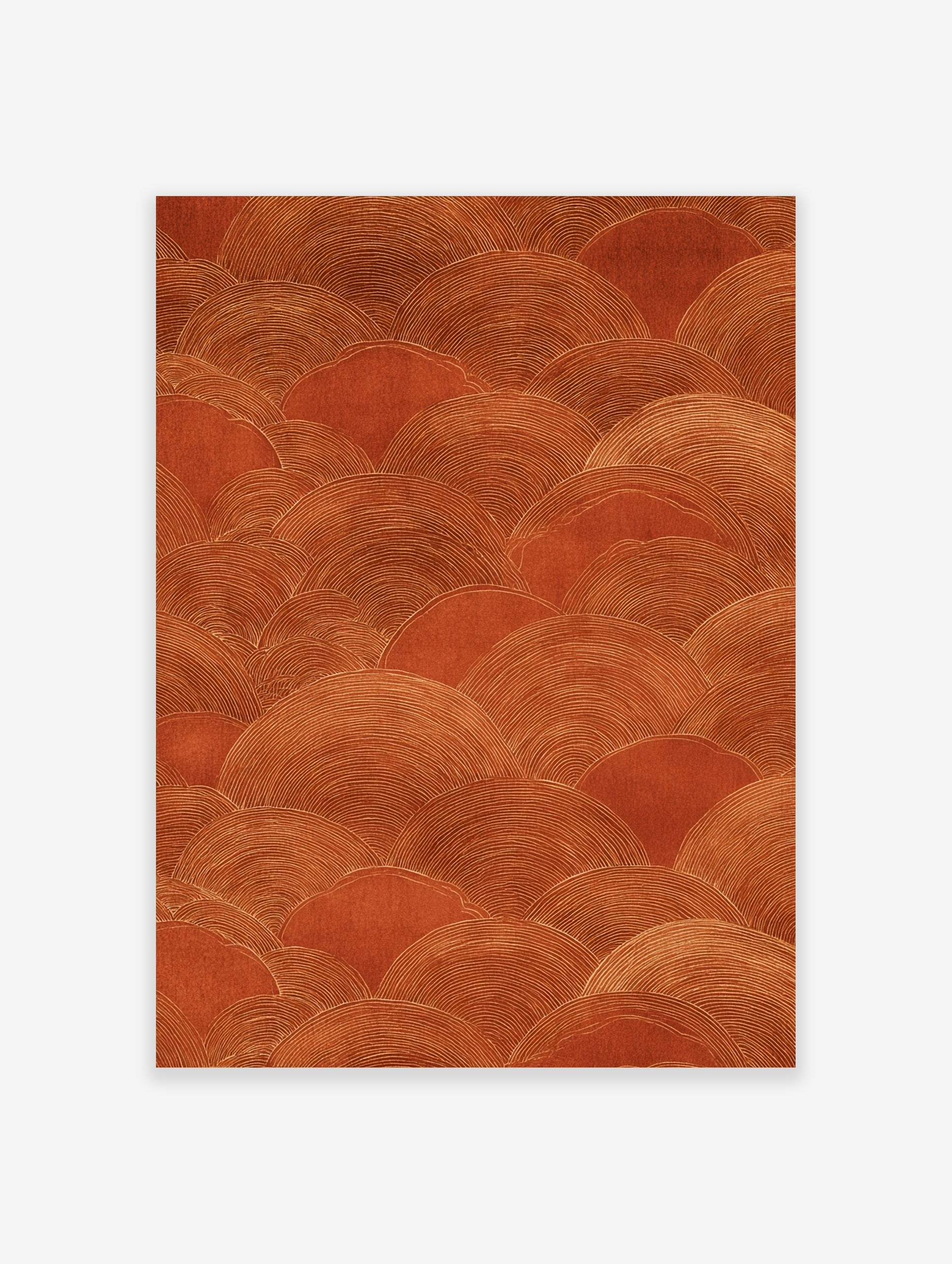 Abstract Japanese-inspired wave pattern wall art in orange and cream tones on premium satin paper